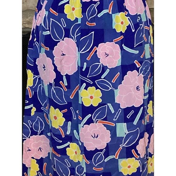 Vintage Blue & Pink Floral Silk Skirt - Small - Picture 3 of 5